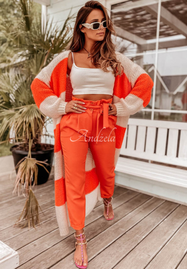 Eleganckie spodnie z wysokim stanem Maronni pomarańczowe
