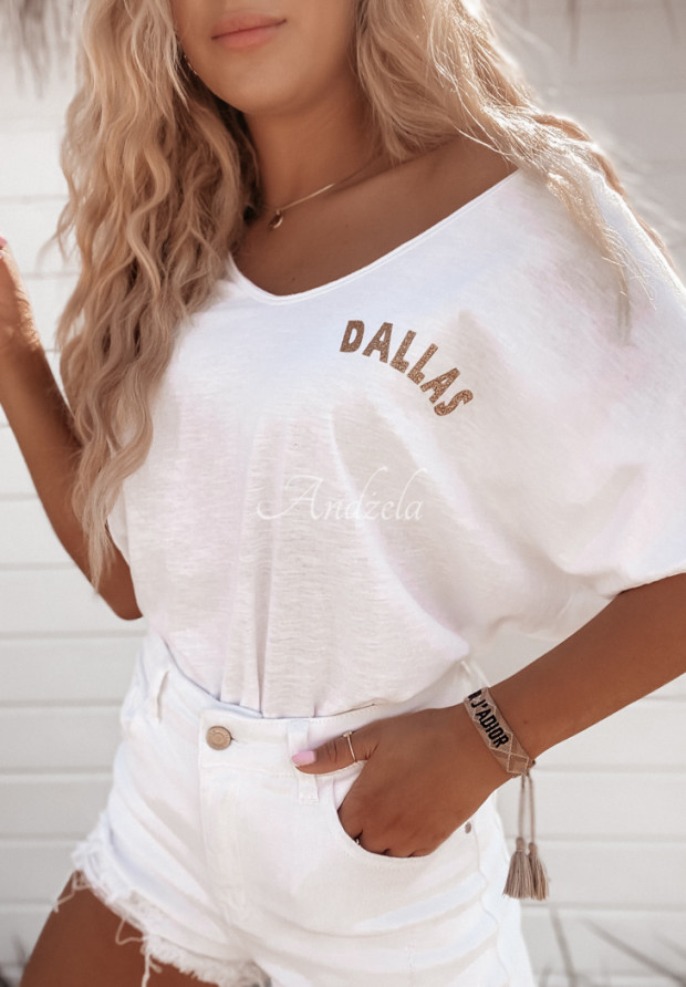 Asymetryczna bluzka z napisem Dallas biała