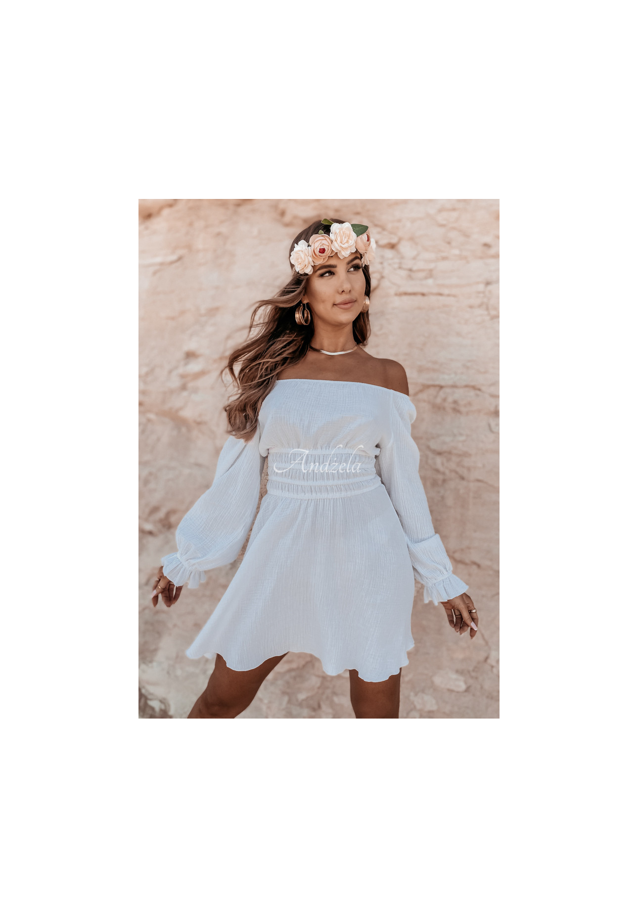 Muslin spangled dress Malta white