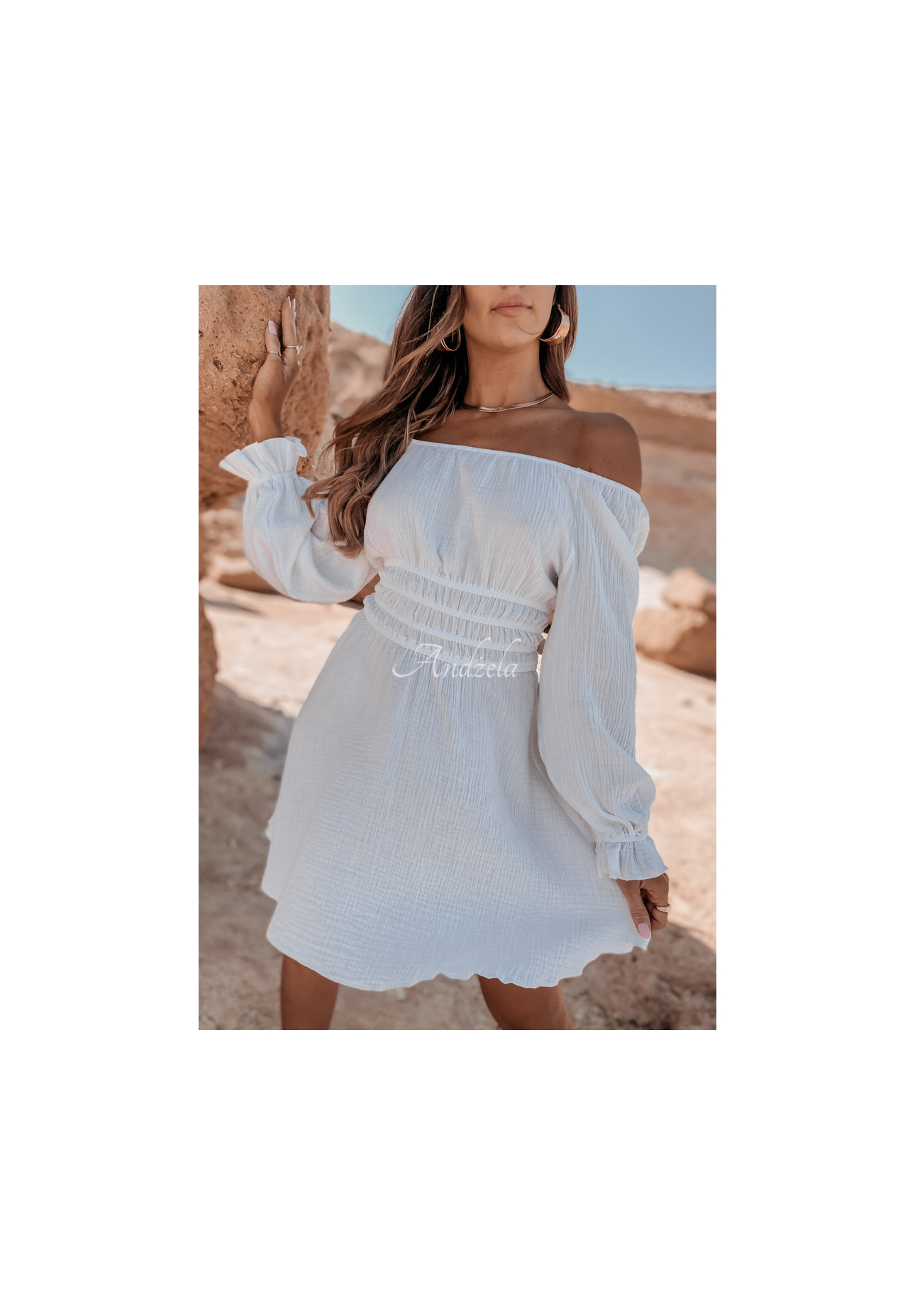 Muslin spangled dress Malta white
