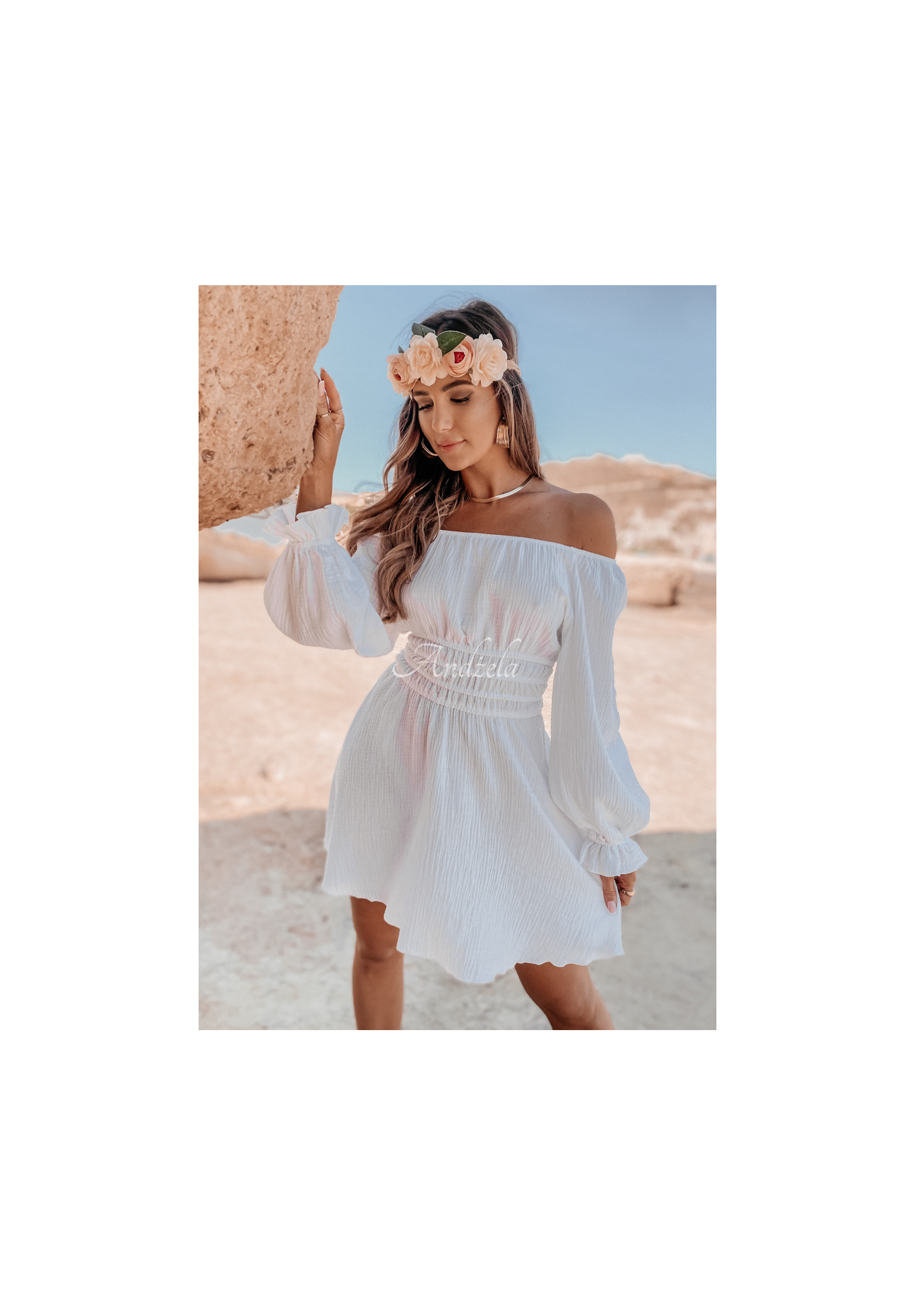 Muslin spangled dress Malta white