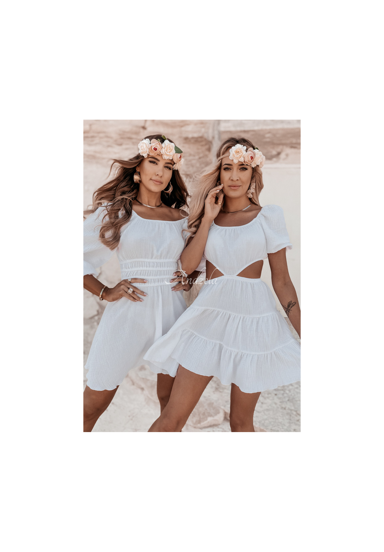 Muslin dress with cutout Malta white