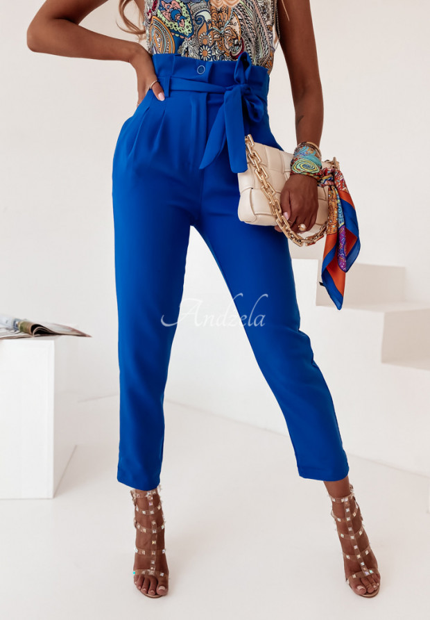 Eleganckie spodnie z wysokim stanem Maronni kobaltowe