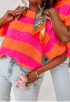 Krótki sweter w paski Romney różowo-pomarańczowy