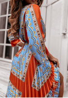 Plisowana sukienka we wzory Leodia niebiesko-pomarańczowa