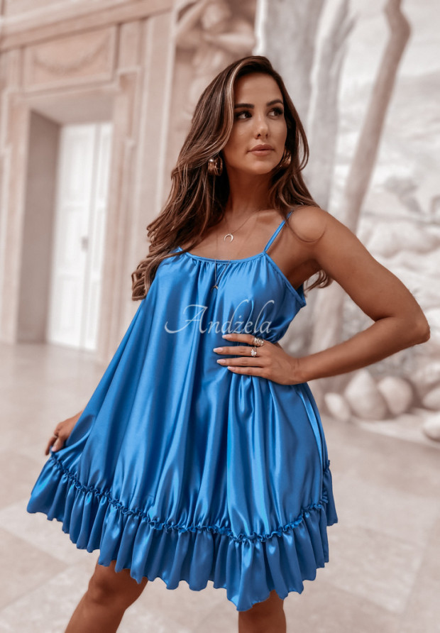 Satynowa sukienka na ramiączkach Venezia kobaltowa