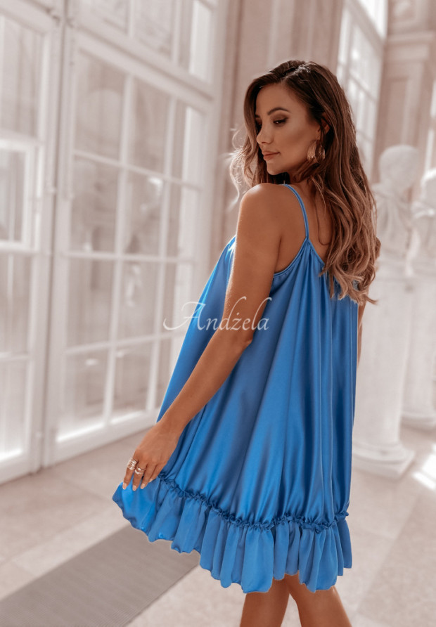Satynowa sukienka na ramiączkach Venezia kobaltowa