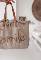 Pleciona torebka shopper Smile beżowa