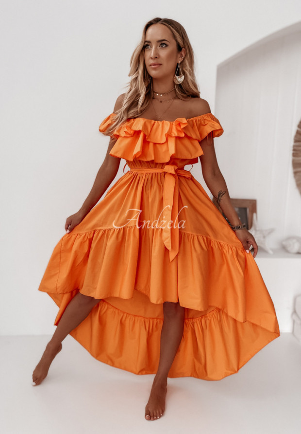 Asymetryczna sukienka hiszpanka z falbankami Roxanne pomarańczowa