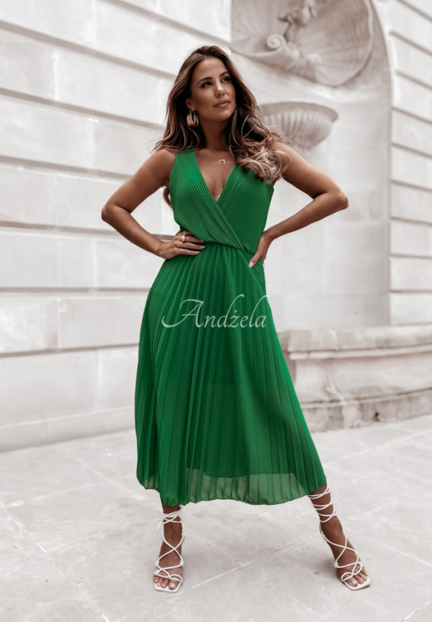 Plisowana sukienka maxi Dalmatia zielona