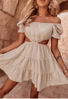 Muślinowa sukienka z wycięciem Malta beżowa