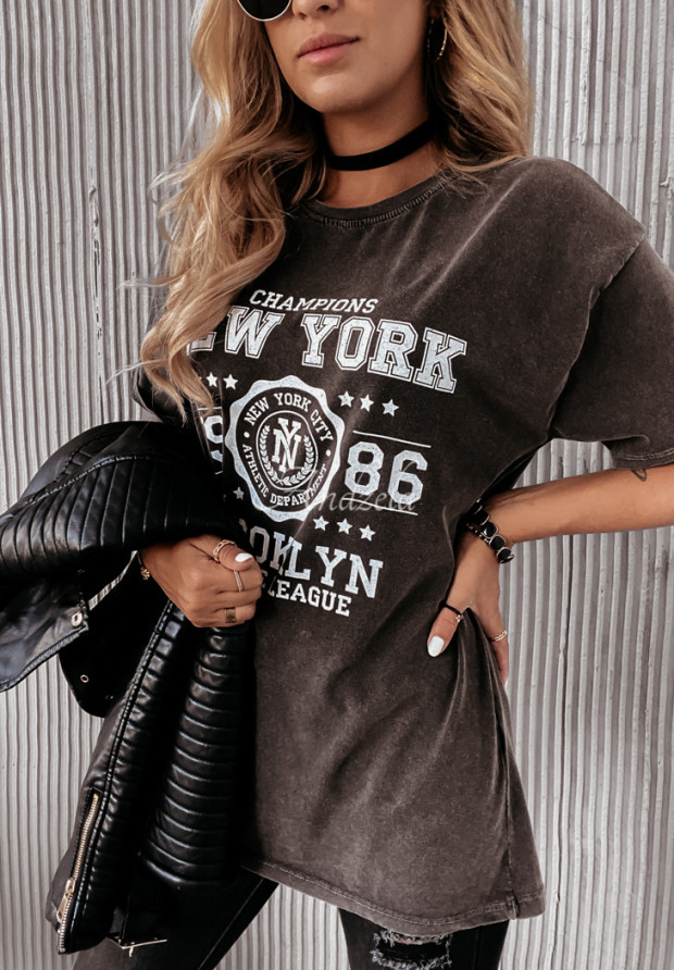 T-shirt z nadrukiem New York ciemnoszary