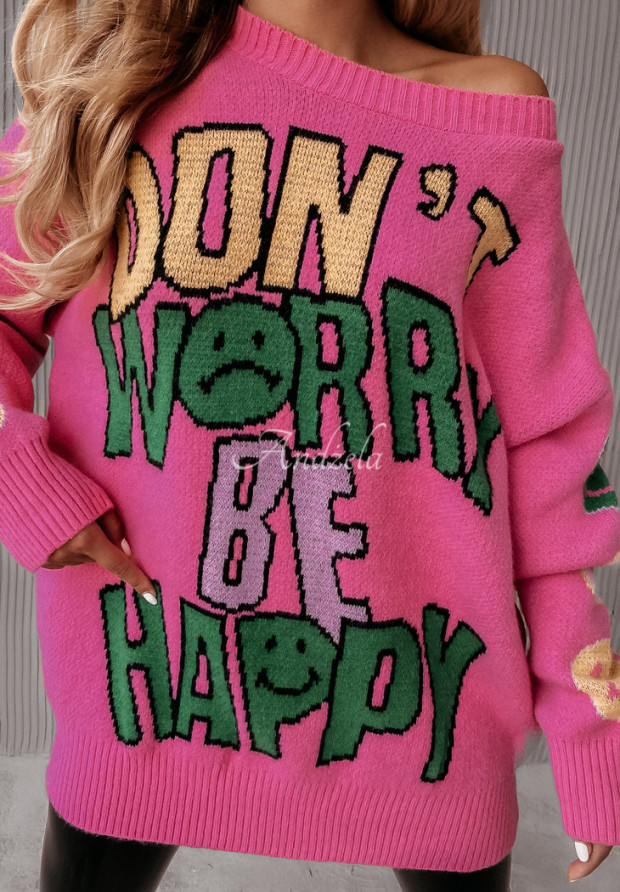 Sweter oversize Be Happy różowy