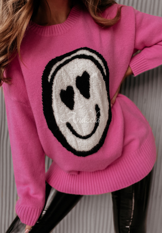 Sweter oversize Smile różowy