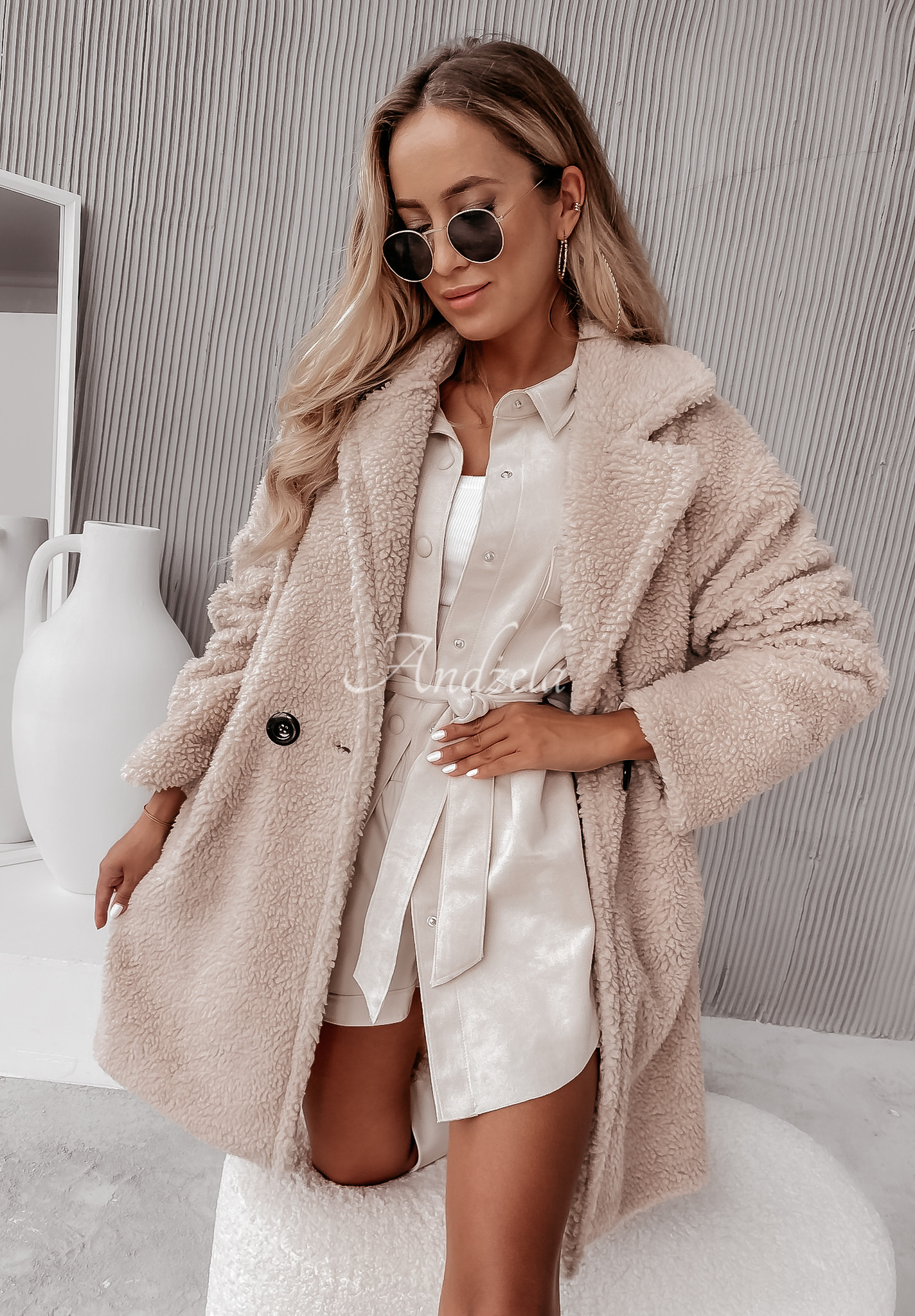 Arctic beige sheepskin coat