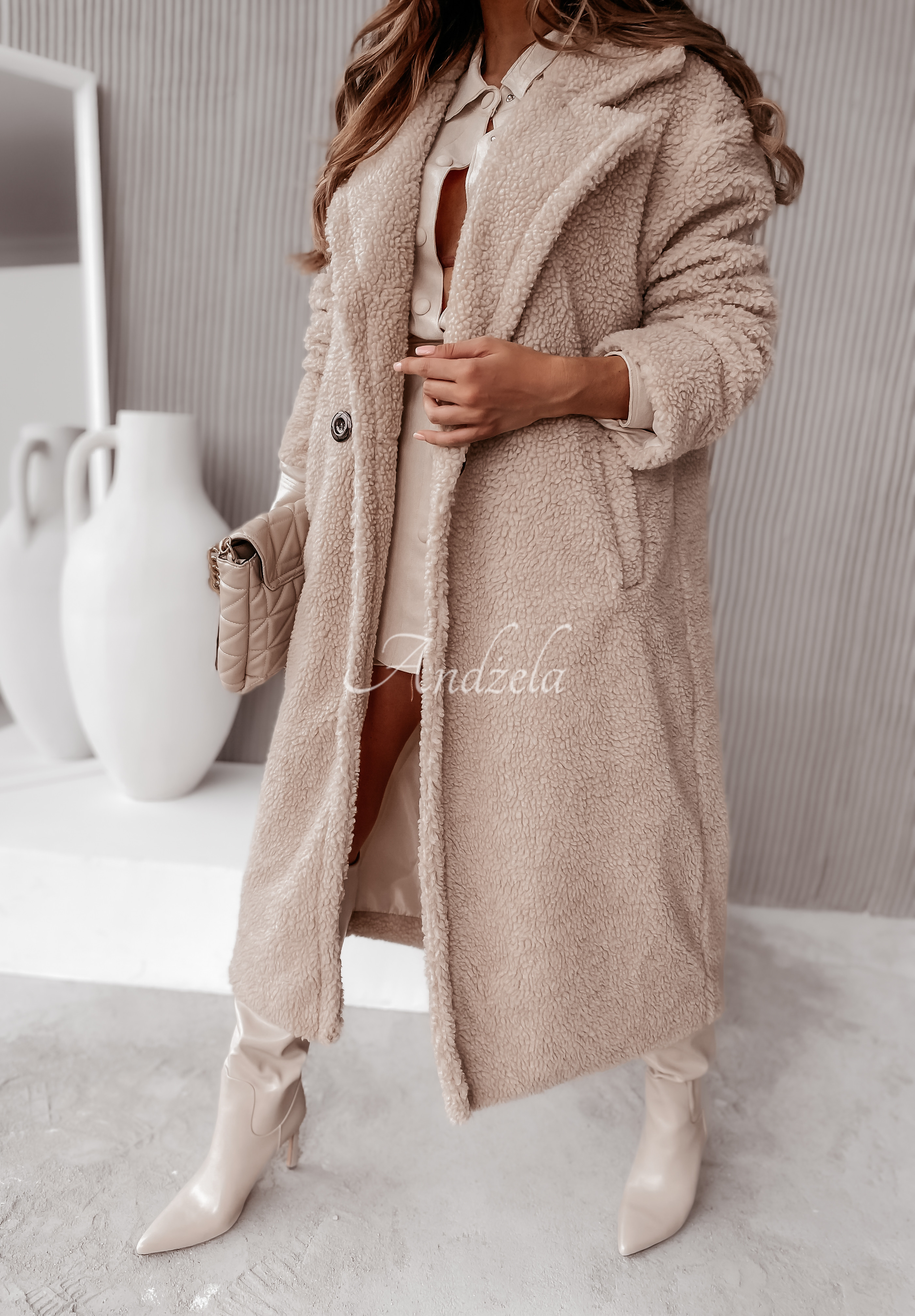 Long sheepskin coat Arctic beige