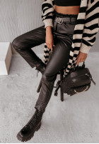 Spodnie z imitacji skóry z paskiem Sevigne czarne