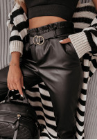 Spodnie z imitacji skóry z paskiem Sevigne czarne