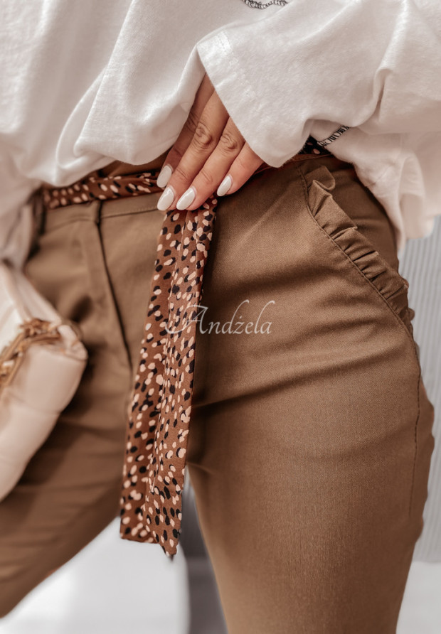 Eleganckie spodnie z paskiem Videira camelowe
