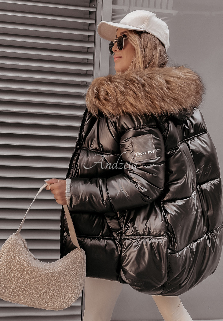 Lucky quilted hooded jacket black