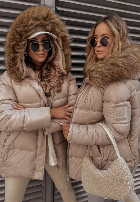 Lucky beige quilted hooded jacket