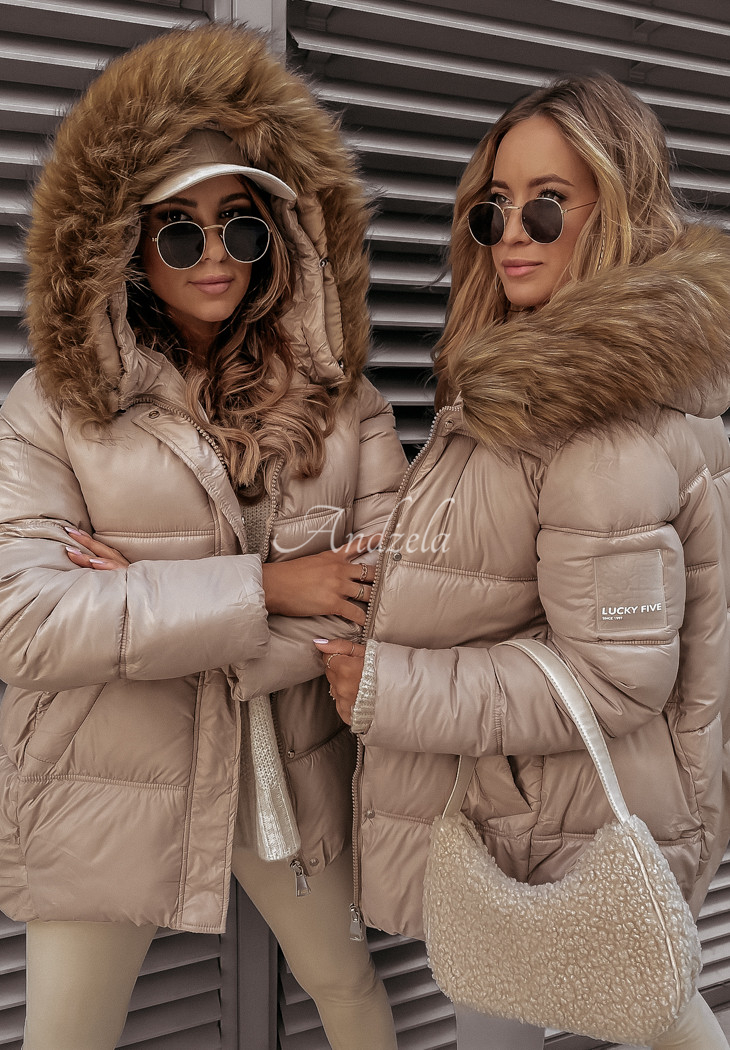 Lucky beige quilted hooded jacket