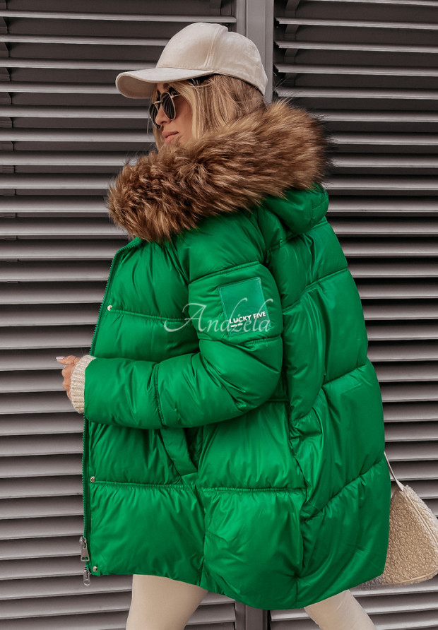 Pikowana kurtka z kapturem Lucky zielona