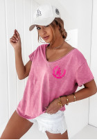 T-shirt z dekoltem Brooks różowy
