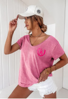 T-shirt z dekoltem Brooks różowy