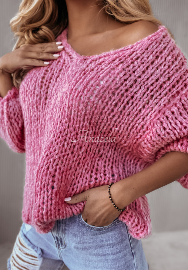 Sweter z ozdobnym splotem Dalvik różowy