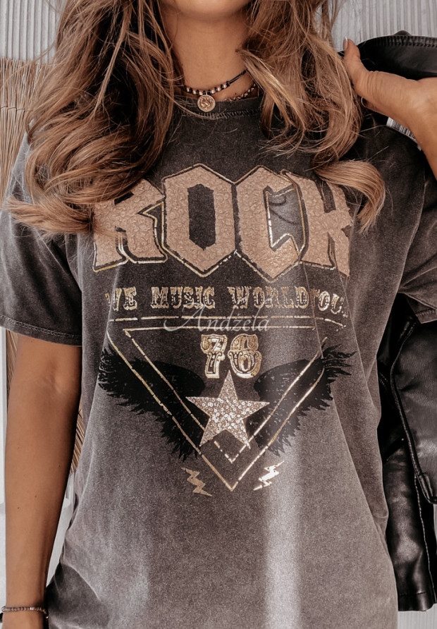 T-shirt z nadrukiem Rocker ciemnoszary