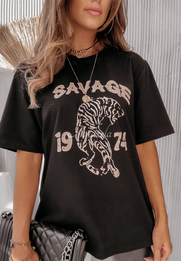 T-shirt z nadrukiem Savage czarny