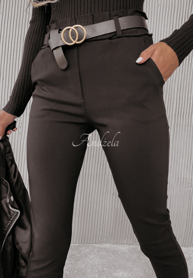 Materiałowe spodnie z paskiem Sevigne czarne