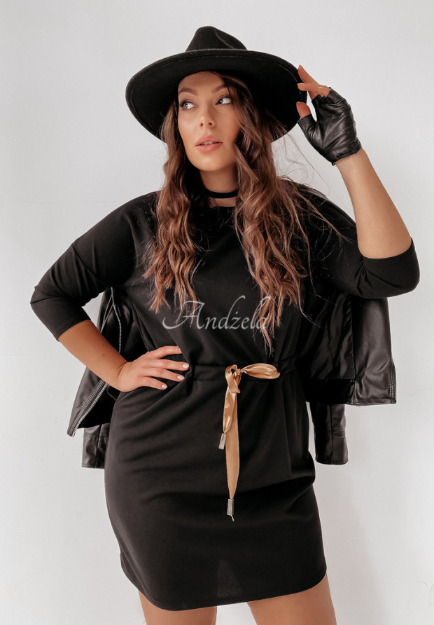 Sukienka oversize ze ściągaczem w talii Izella czarna