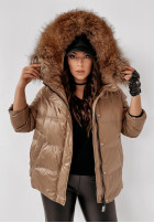 Pikowana kurtka z naturalnym futrem Major camelowa