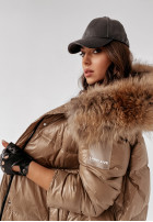 Pikowana kurtka z naturalnym futrem Major camelowa
