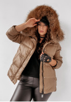 Pikowana kurtka z naturalnym futrem Major camelowa