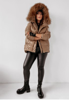 Pikowana kurtka z naturalnym futrem Major camelowa