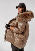 Pikowana kurtka z naturalnym futrem Major camelowa