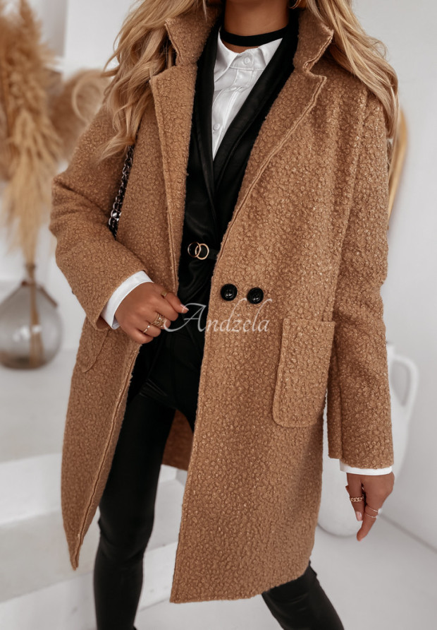 Długi płaszcz z imitacji kożucha Atlantic camelowy