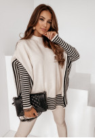 Sweter oversize w paski z rozcięciami Marilda beżowy