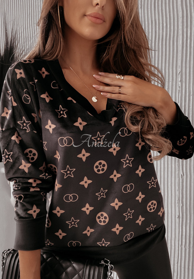 Welurowa bluza we wzory Colette czarna