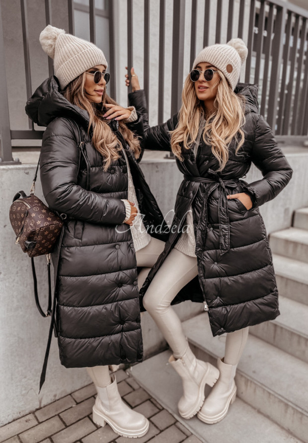 Long quilted jacket with hood Rinna II black