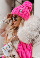 Pleciona czapka z pomponem Laponia różowa