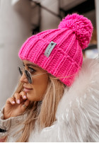 Pleciona czapka z pomponem Laponia różowa