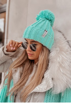 Pleciona czapka z pomponem Laponia miętowa