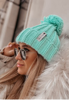 Pleciona czapka z pomponem Laponia miętowa
