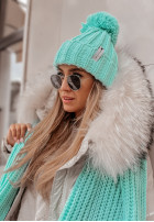 Pleciona czapka z pomponem Laponia miętowa