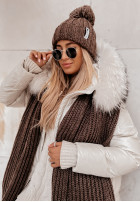 Pleciona czapka z pomponem Laponia czekoladowa