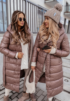 Long quilted jacket with hood Rinna II chocolate